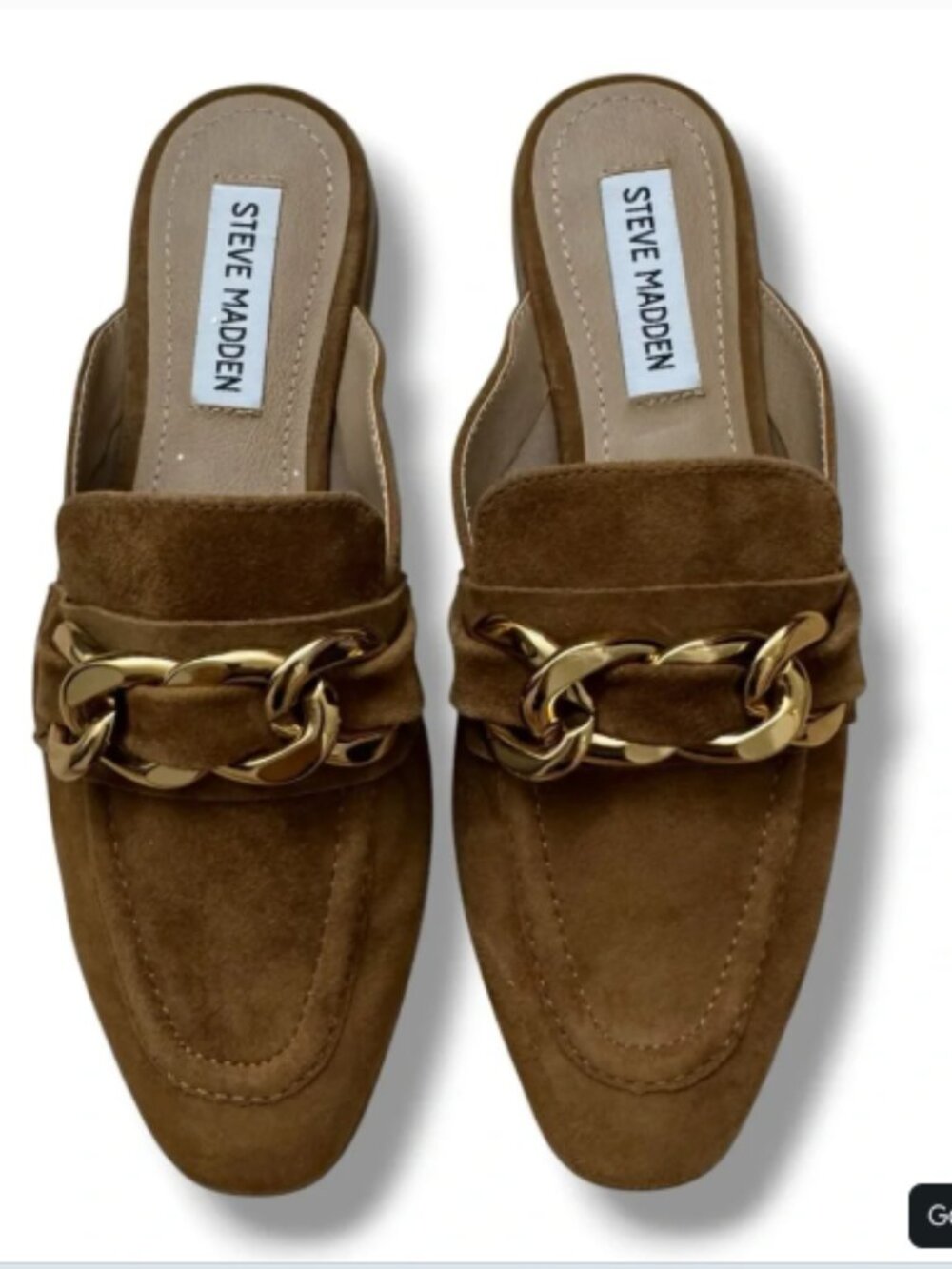 Steve Madden Cassady Suede Slip-On Mules, Brown/Gold Decal - Size 11